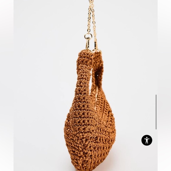 Zara NWT woven crochet detail multiway gold chain purse handbag shoulder bag - Picture 5 of 8